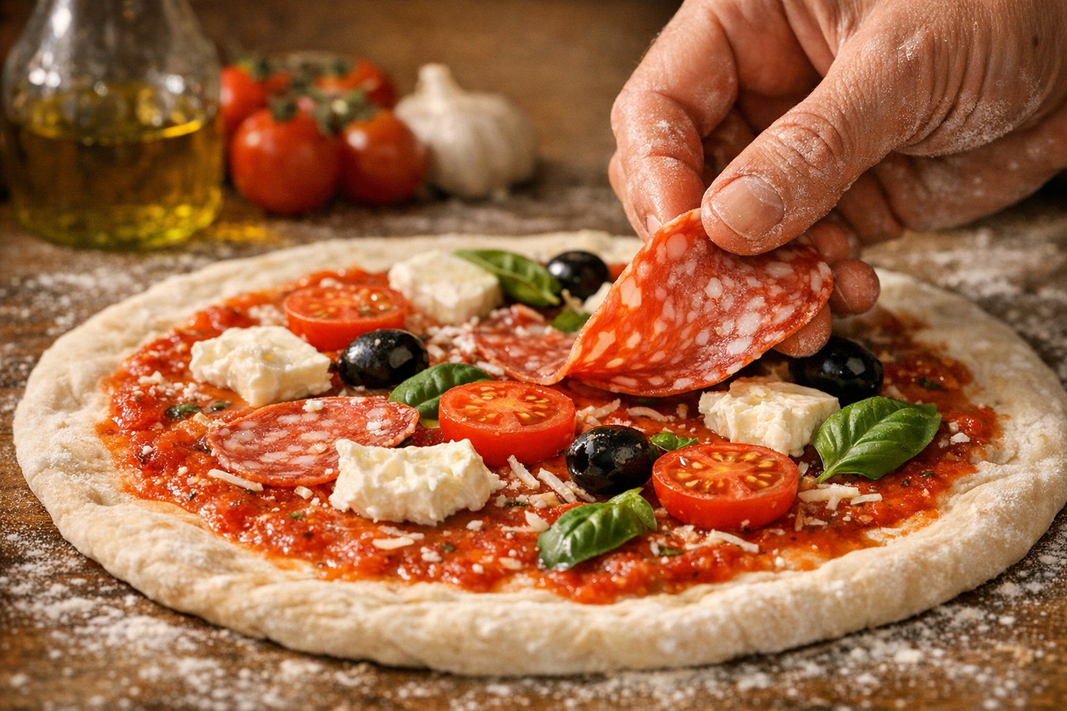 Pizza toppings preparation