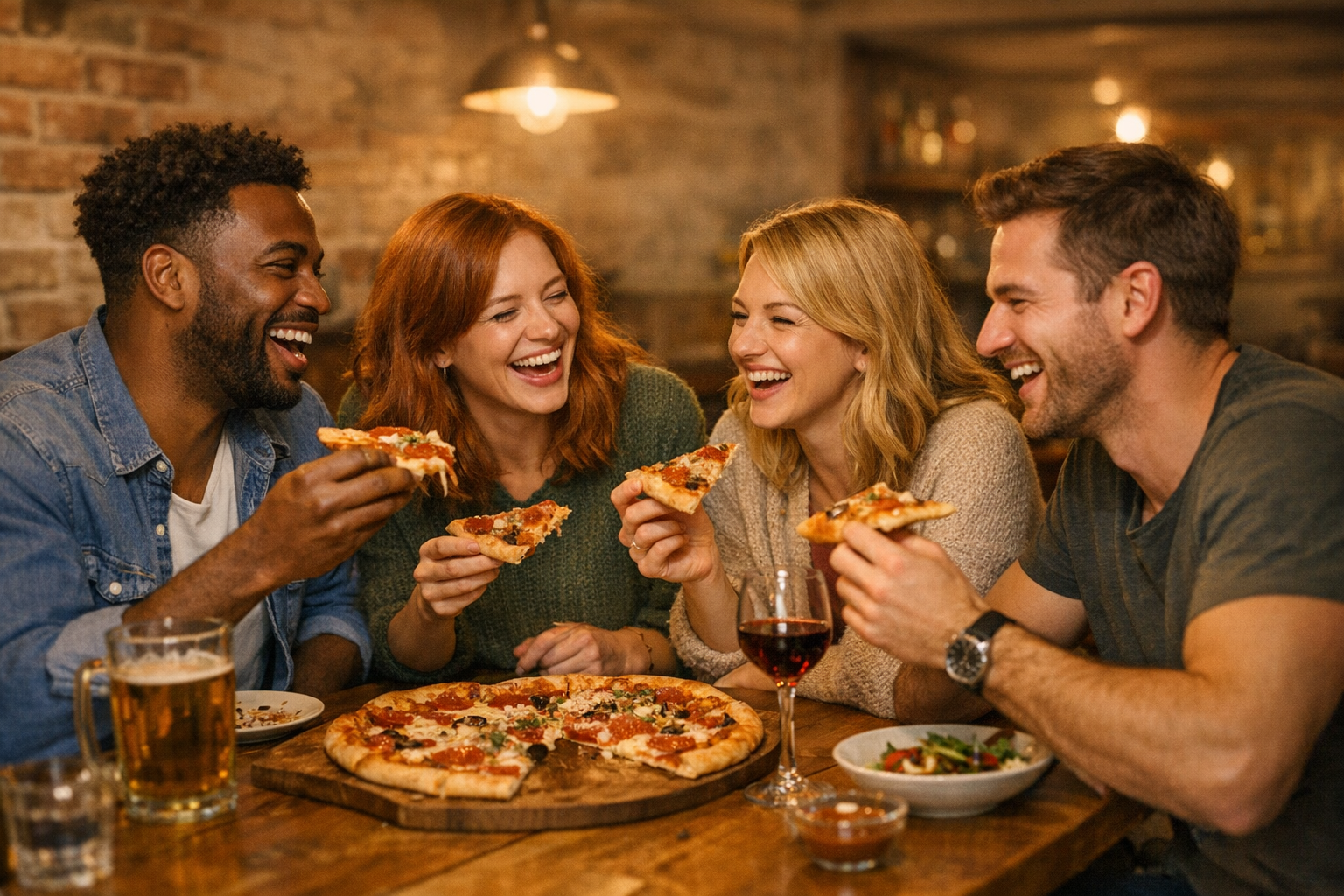 Friends sharing pizza
