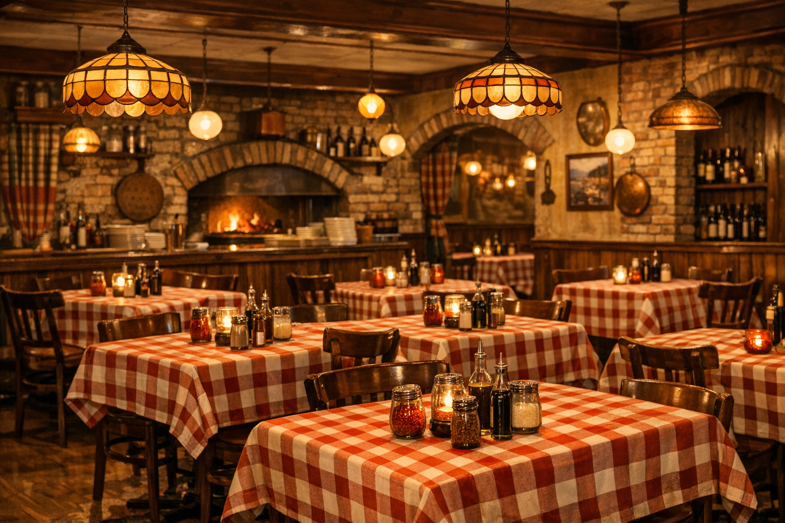 Traditional pizzeria dining room