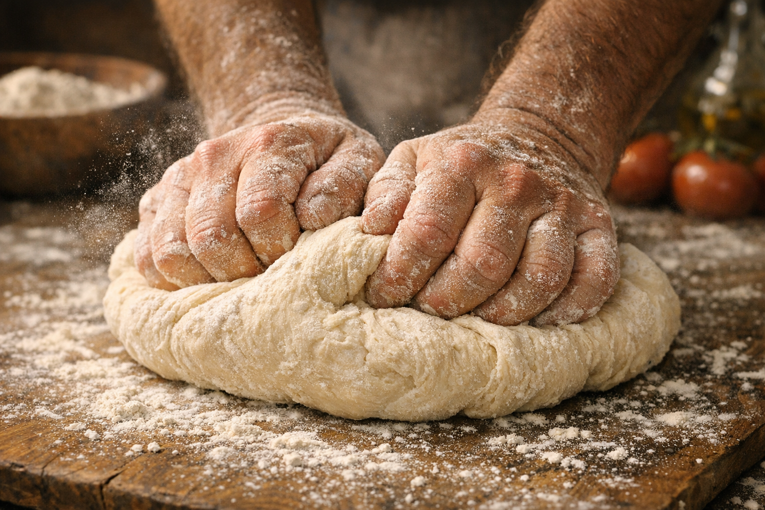 Hands kneading dough